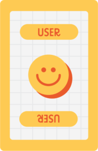 This is the User card. It has a yellow smiley face on both sides. This card indicates the User player this round. There is only 1 User card.